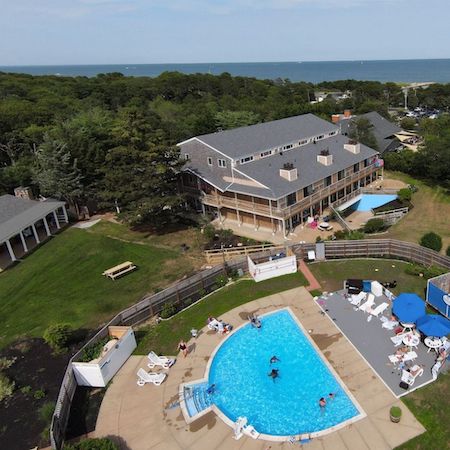 An aerial photo of The Island Inn